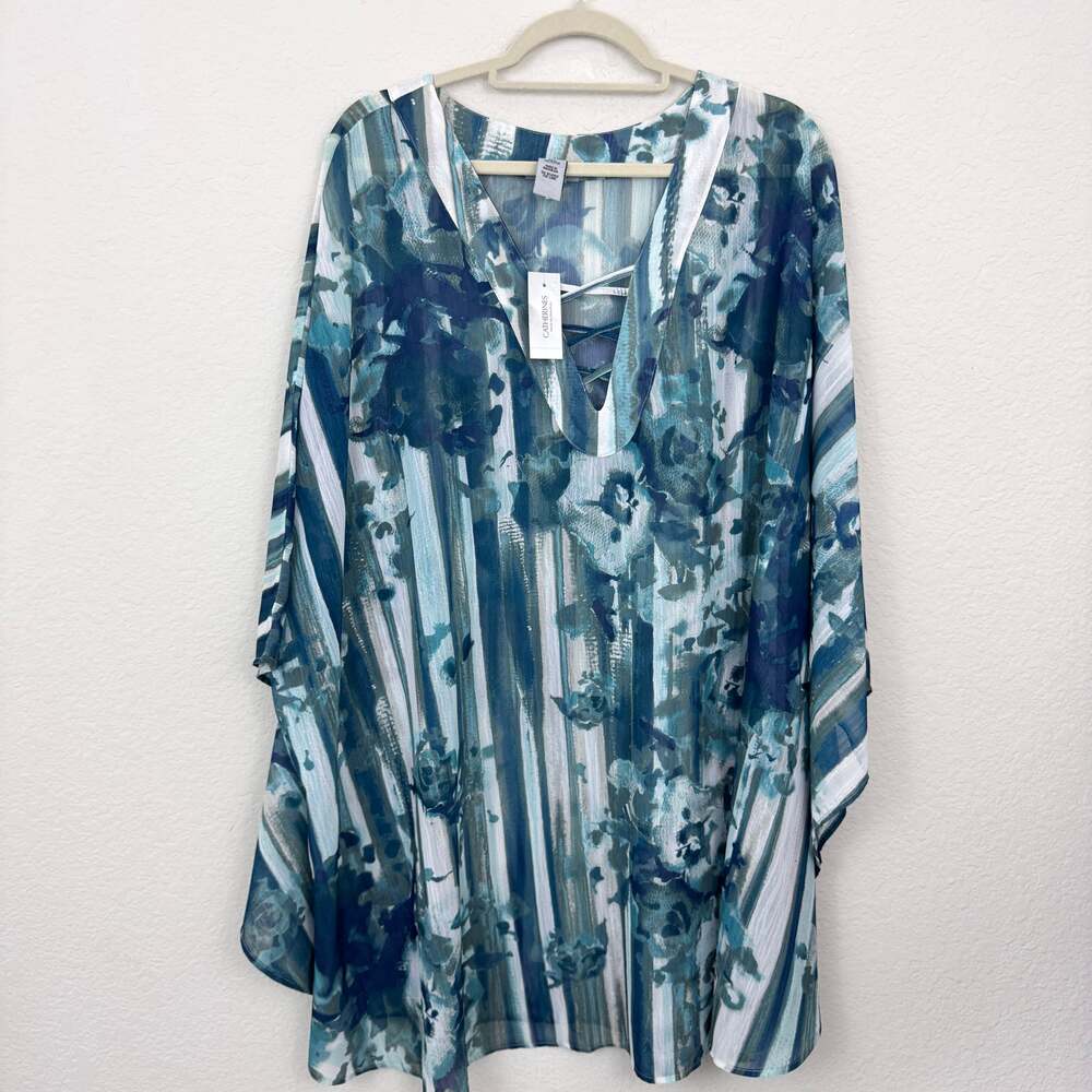 Catherines Womens Blouse Top Caftan Size 5X Floral Flowy Summer Resortwear